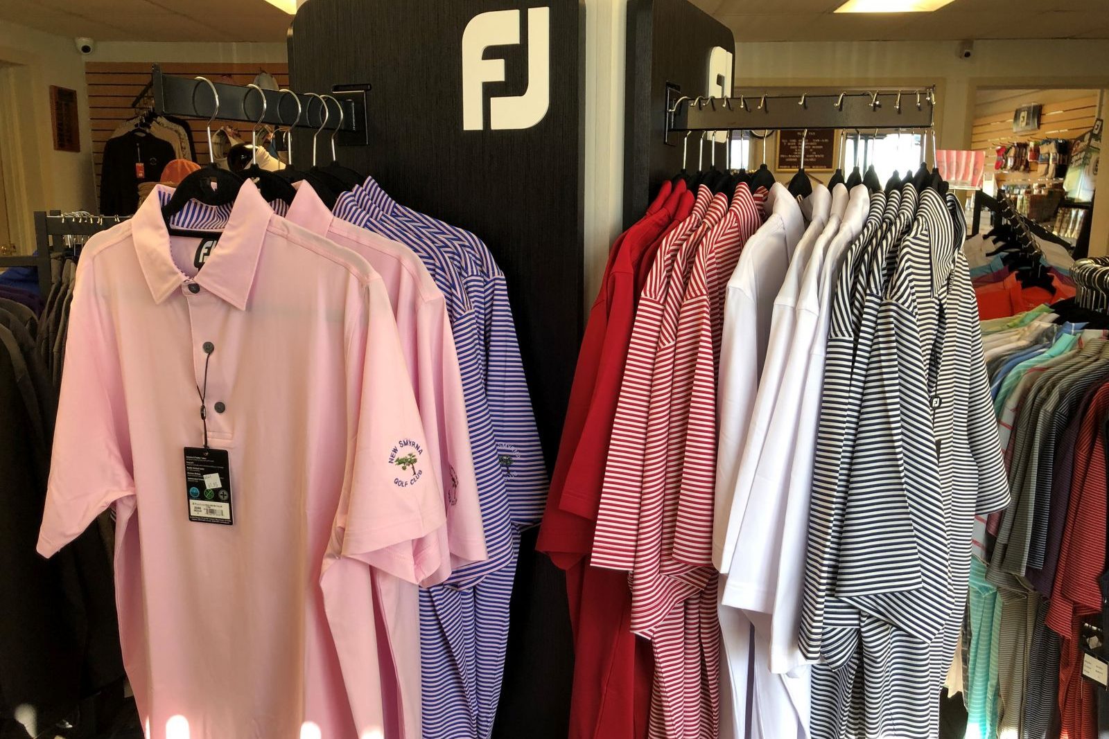 close up of polo shirts at the proshop